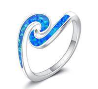 URONE Wave Ring 925 Sterling Silver Blue Opal Ocean Wave Rings Sea Beach Jewellery Gifts for Women #7