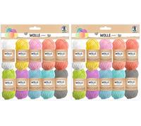 Ursus 56050099 - Wolle pastell, aus 100% Baumwolle, in 10 Pastellfarben, Knäuel á 10 g / 29 m, zum Stricken und Häkeln und für kleine Bastelprojekte (Packung mit 2)