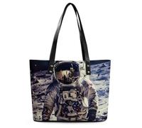 US Astronaut Travel Moon Leder Damen Handtasche Crossbody Geldbörse für Frauen Damen Weiche Schultertasche Medium geräumige Handtasche Mode Tote Top Griff Satchel
