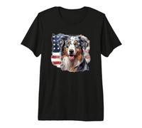USA Flag 4th July Patriotic American Blue Merle Aussie Lover Premium T-Shirt