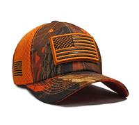 USA Flag Hat Hunter Orange Blaze Jagd Detachable Patch Micro Mesh Cap, Orange Blaze, Einheitsgröße