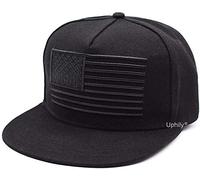 USA Flat Brim Bill Hat - American Flag Baseball Cap - Black High Profile Patriotic Snapback Hat for Men or Women