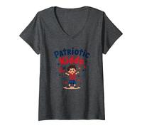USA Kids Patriotic Kiddo, amerikanische Flagge, Sterne, Feuerwerk T-Shirt mit V-Ausschnitt, Damen, Anthrazit Meliert, M