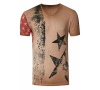 T-Shirt RUSTY NEAL, Herren, Gr. XXL, braun (camelfarben), 100% Baumwolle, bedruckt, casual, normal, V-Ausschnitt, Shirts, mit V-Neck (93323307-XXL) camelfarben