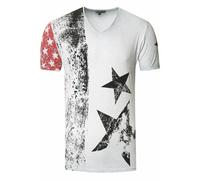 Herren T-Shirt USA Stars and Stripes V-Neck Regular Fit Rundhals Verwaschen S M L XL XXL 3XL 236, Farbe:Grau, Größe:XL