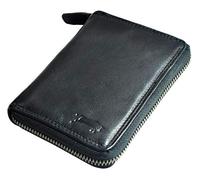 Used-Look Echtleder Vintage Portemonnaie Geldbörse Brieftasche Geldbeutel aus Wasch-Leder mit I viele Kartenfächer I Genuine Leather Vintage Wallet I Washed Leather I (Schwarz mit Reißverschluss)