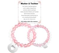 USEEDOVIA Armband für Mutter & Tochter Pink Beads 8 mm & 6 mm Groß Klein Kristallperlen mit Weiß Charm Herz 2 Stück Armbänder Set Tochter Mama Geschenke