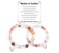 USEEDOVIA Armband für Mutter & Tochter Pink Bunt Gelb Beads 8 mm & 6 mm Groß Klein Kristallperlen mit Weiß Charm Herz 2 Stück Armbänder Set Tochter Mama Geschenke
