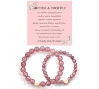 USEEDOVIA Armband für Mutter & Tochter Rosa Beads 8 mm & 6 mm Groß Klein Pink Kristallperlen mit Rosegold Charm Herz 2 Stück Armbänder Set Mama Geschenke