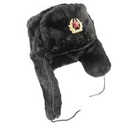 Ushanka Russische Fellmütze Tschapka Wintermütze mit Ohrenklappen Uschanka Unisex mit Stern Abzeichen (as3, Numeric, Numeric_56, Schwarz)