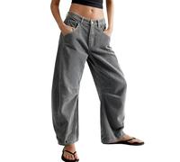 utcoco Damen Cord-Jeans mit mittelhoher Taille, Barrel, lässig, Vintage, weites Bein, Y2K, Baggy-Boyfriend-Hose, GRAU, XX-Large