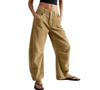 utcoco Damen Cord-Jeans mit mittelhoher Taille, Barrel, lässig, Vintage, weites Bein, Y2K, Baggy-Boyfriend-Hose, Khaki, X-Groß