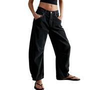 utcoco Damen Cord-Jeans mit mittelhoher Taille, Barrel, lässig, Vintage, weites Bein, Y2K, Baggy-Boyfriend-Hose, Schwarz, XX-Large