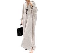 utcoco Gestreiftes Maxi-Hemdkleid für Damen, langärmlig, lässig, lockere Knopfleiste, Baumwolle, Khaki, X-Groß