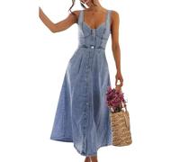 utcoco Jeanskleid für Damen, ärmellos, Knopfleiste, schmale Passform, Midi-Jeanskleider für Damen 2025, Blau, X-Groß
