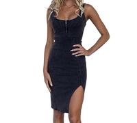 utcoco Jeanskleid für Damen, ärmellos, Seitenschlitz, figurbetont, Midi-Jeanskleider für Damen 2024, Schwarz, Mittel