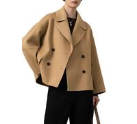 utcoco Kurzer Damen-Trenchcoat aus Wolle, gekerbtes Revers, zweireihig, kurze Jacke mit Taschen, CAMEL, Medium