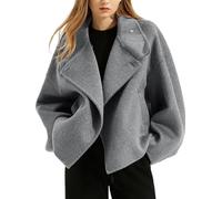 utcoco Kurzer Damenmantel aus dicker Wolle, Übergröße, kurze Jacken, gekerbtes Revers, Erbsenmantel, Trenchcoat mit Taschen, grau dunkel, X-Large