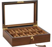 Uten Uhrenbox für 10 Uhren, Uhren Aufbewahrungsbox mit Schlüssel, Uhrenkasten aus Holz herausnehmbaren Uhrenkissen,Geschenke für Muttertag, Vatertag, Dunkelbraun