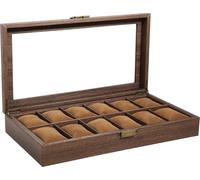 Uten Uhrenbox für 12 Uhren braun, Uhrenaufbewahrungsbox mit großer Fächern und klarem Deckel, Uhrenkasten Uhrenkoffer aus PU Leder, Geschenkidee