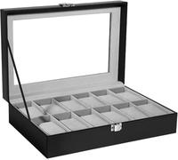 Uten Uhrenbox für 12 Uhren, Uhrenkasten Uhrenschatulle aus PU und Samftfutter mit klarem Fenster, Uhrenkoffer Geschenk