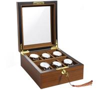 Uten Uhrenbox Holz für 6 Uhren, Uhrenkasten mit Schlüssel,Weiche Kissen & goldenes Schloss, Große Kapazität, Uhrenkoffer als Geschenkidee für Herren und Damen