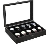 Uten Uhrenbox mit 10 Fächern, Uhrenbox aus Massivholz mit Glasabdeckung, Aufbewahrungsbox für Herren und Damenuhren, Herausnehmbares Kissen aus Seidenbaumwolle, Schwarzes Futter, Geschenkidee
