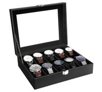 Uten Uhrenbox mit 10 Fächern,Uhrenbox Herren mit Glasdeckel | Weiches Beige Samtfutter, Herausnehmbare Uhrenkissen, Transparente Glasabdeckung, Stabiler Metallschloss