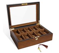 Uten Uhrenbox mit 10 Fächern, Vatertagsgeschenk, Uhrengehäuse-Organizer mit goldenem Schloss und Schlüssel, Holz-Uhren-Display-Aufbewahrungsbox mit abnehmbaren Uhrenkissen, Samtfutter,
