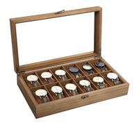 Uten Uhrenbox mit 12 Fächern, Uhrenbox aus Massivholz mit Glasabdeckung, Aufbewahrungsbox für Herren und Damenuhren, Herausnehmbares Kissen aus Seidenbaumwolle, Braunes Futter, Geschenkidee