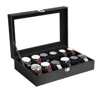 Uten Uhrenbox mit 12 Fächern,Uhrenbox Herren mit Glasdeckel | Weiches Beige Samtfutter, Herausnehmbare Uhrenkissen, Transparente Glasabdeckung, Stabiler Metallschloss