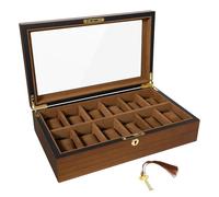 Uten Uhrenbox mit 12 Fächern, Uhrengehäuse-Organizer mit goldenem Schloss und Schlüssel, Holz-Uhren-Display-Aufbewahrungsbox mit abnehmbaren Uhrenkissen, Samtfutter, Metallverschluss
