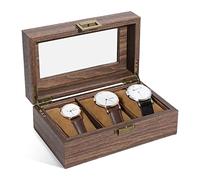Uten Uhrenbox für 3 Uhren, Uhrenkasten mit Uhrenkissen und klarem Deckel, Uhren Aufbewahrungsbox Uhrenschatulle aus PU Leder, elegantes Geschenk für Herren Damen