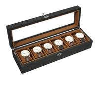 Uten Uhrenbox mit 6 Fächern, Uhrenbox aus Massivholz mit Glasabdeckung, Aufbewahrungsbox für Herren und Damenuhren, Herausnehmbares Kissen aus Seidenbaumwolle, Braunes Futter, Geschenkidee