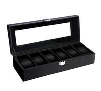 Uten Uhrenbox mit 6 Fächern,Uhrenbox Herren mit Glasdeckel | Weiches Beige Samtfutter, Herausnehmbare Uhrenkissen, Transparente Glasabdeckung, Stabiler Metallschloss