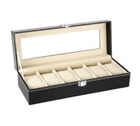 Uten Uhrenkasten Herren Damen Uhrenbox mit 6 Fläche, Aufbewahrungsbox Samtfutter Metallverschluss, PU Schwarz, Geschenke Weihnachten