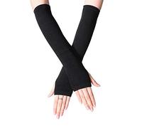 Uteruik Lange fingerlose Handschuhe Fäustling - Winter Strickhandschuhe Handgelenk Arm Handschuhe für Frauen Mädchen 1 Paar (Schwarz)