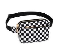 UTO Gürteltasche für Damen Herren wasserdichte Nylon Hüfttasche Mode Leichte Brusttaschen mit 3 Reißverschlüssen Bauchtasche für Reisen Laufen Wandern Radfahren Schachbrettartig mit Goldenem RV