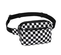 UTO Gürteltasche für Damen Herren wasserdichte Nylon Hüfttasche Schlanke Leichte Brusttasche mit 3 Reißverschlüssen Bauchtasche für Reisen Laufen Wandern Radfahren Schachbrettartig mit Silbernem RV