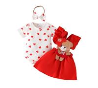 UUAISSO Baby Mädchen Kleidung für Neugeborene gerüschte Oberteile Sonnenblumen Hosenträgerröcke mit Stirnband Sommer Outfits Rot 3-6 Monate