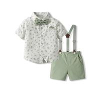 UUAISSO Kleinkind baby Junge Gentleman Outfits Kurzarm Bodysuit Shirts Hosenträger Hosen Sommer Infant kleiner Junge Anzüge Matcha-Farbe 3-4 Jahre
