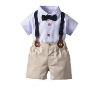 UUAISSO Kleinkind baby Junge Gentleman Outfits Kurzarm Bodysuit Shirts Hosenträger Hosen Sommer Infant kleiner Junge Anzüge Blaue Streifen 2-3 Jahre