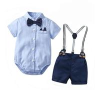 UUAISSO Kleinkind baby Junge Gentleman Outfits Kurzarm Bodysuit Shirts Hosenträger Hosen Sommer Infant kleiner Junge Anzüge Marineblaue Punkte 18-24 Monate