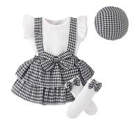 UUAISSO Kleinkind Baby Mädchen Kleidung Kariert ärmellos Geripptes Oberteil Trägerrock mit Mütze Socke Baby Outfit Weiß 6-9 Monate