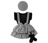 UUAISSO Kleinkind Baby Mädchen Kleidung Kariert ärmellos Geripptes Oberteil Trägerrock mit Mütze Socke Baby Outfit Schwarz 6-9 Monate