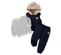 UUAISSO Kleinkind Baby Mädchen Streifen Langarm Sweatshirt Tops Kapuzenweste Hosen Sets Herbst Winter Kleidung Marineblau 6-9 Monate
