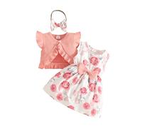 UUAISSO Kleinkinder Mädchenkleid Rüschen Cardigan Tops Schmetterlings Blumen Karo Kleider Sommer Baby Mädchen Kleidung Rosa Blumenmuster 12-18 Monate