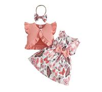 UUAISSO Kleinkinder Mädchenkleid Rüschen Cardigan Tops Schmetterlings Blumen Karo Kleider Sommer Baby Mädchen Kleidung Rosa Schmetterling 2-3 Jahre