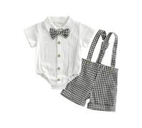 UUAISSO Neugeborenen Baby Jungen Kleidung Gentleman-Stil kariertes Oberteil mit Fliege Hosenträger Shorts Set Sommerkleidung für Babys Schwarz 6-9 Monate