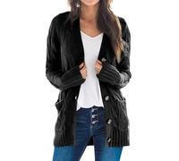Uusollecy Damen Cardigan Langarm Strickjacke Herbst Winter Casual Strickcardigan Open Front Sweater mit Knopf S-XXL